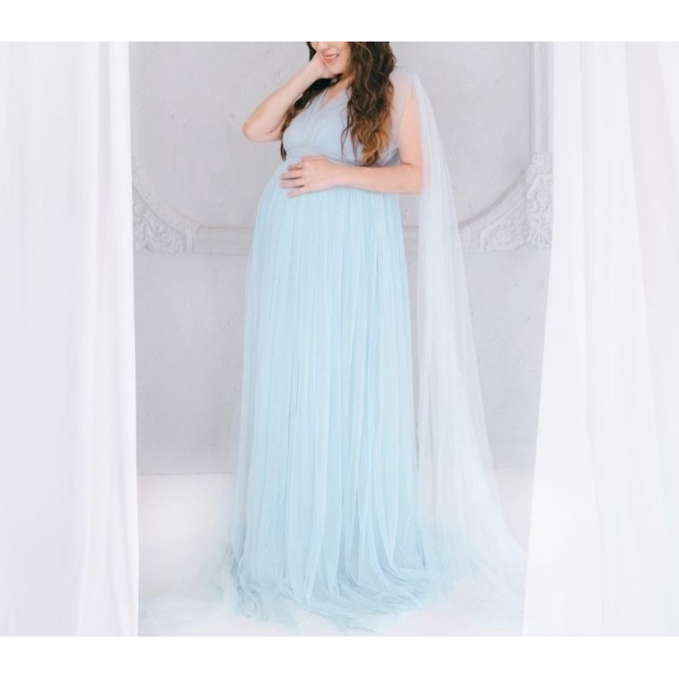 KODE L7T Sewa Rent Maternity Dress Gaun Prewedding Anya Blue Biru Muda