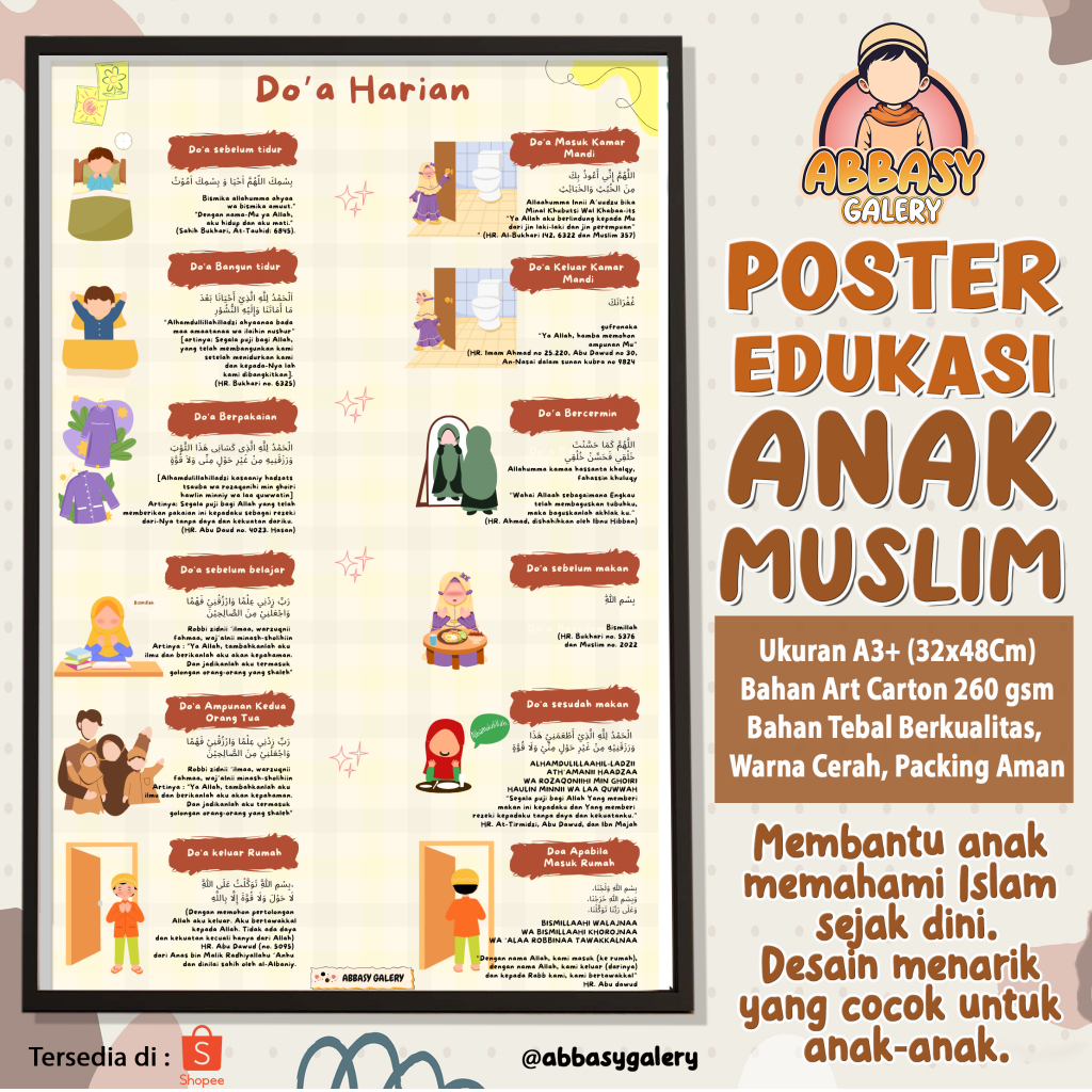 Poster Edukasi Muslim - Poster Dinding - Poster Anak Belajar - Doa doa Harian