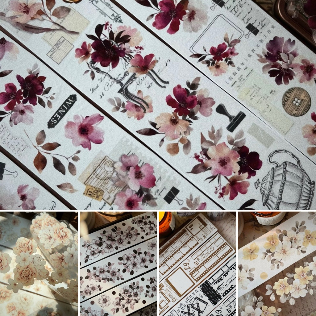 

Yi Er Washi & PET Tape - Retro floral charm . flower language . ginger tea . past memories . yellow rose