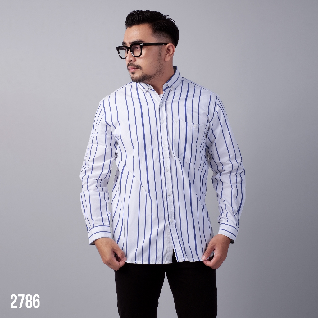 PAKAJI Kemeja Pria Salur Lengan Panjang Premium Kemeja Stripe Pria Kemeja Garis Pria Slimfit Garis B
