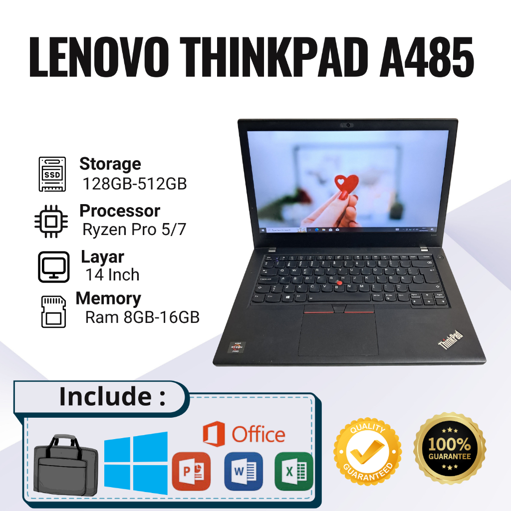 Laptop 2nd Termurah Lenovo Thinkpad A485 Ryzen 5/7 Pro RAM 8GB-16GB SSD 128GB-512GB Second Berkualit