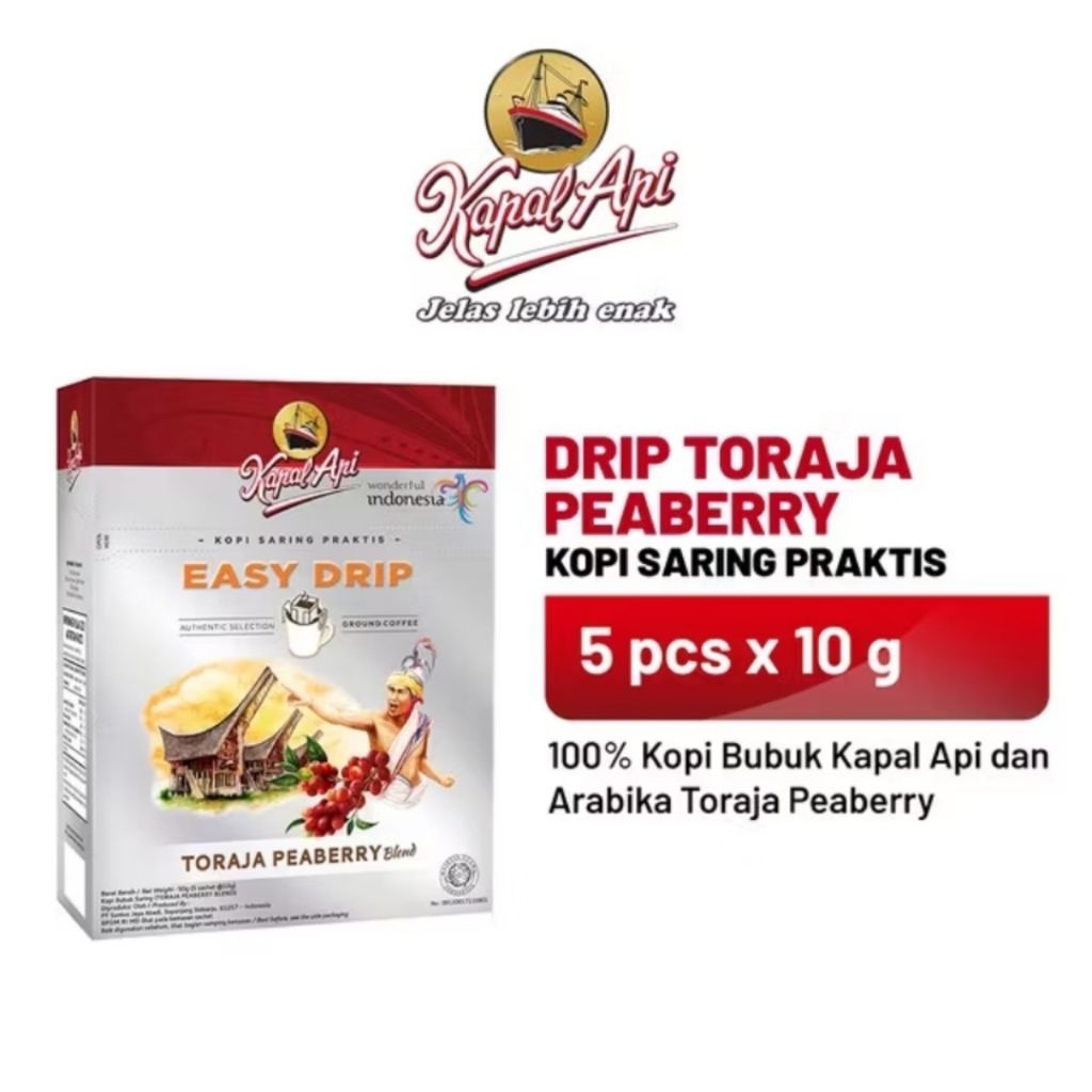 

Kopi Kapal Api Drip Toraja Peaberry 1 Folding Box (5X10gr)
