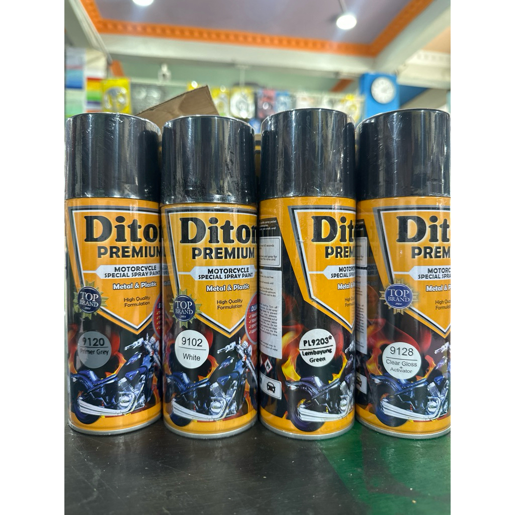 1 paket 4 kaleng cat semprot diton premium PL9203 putih lembayung hijau