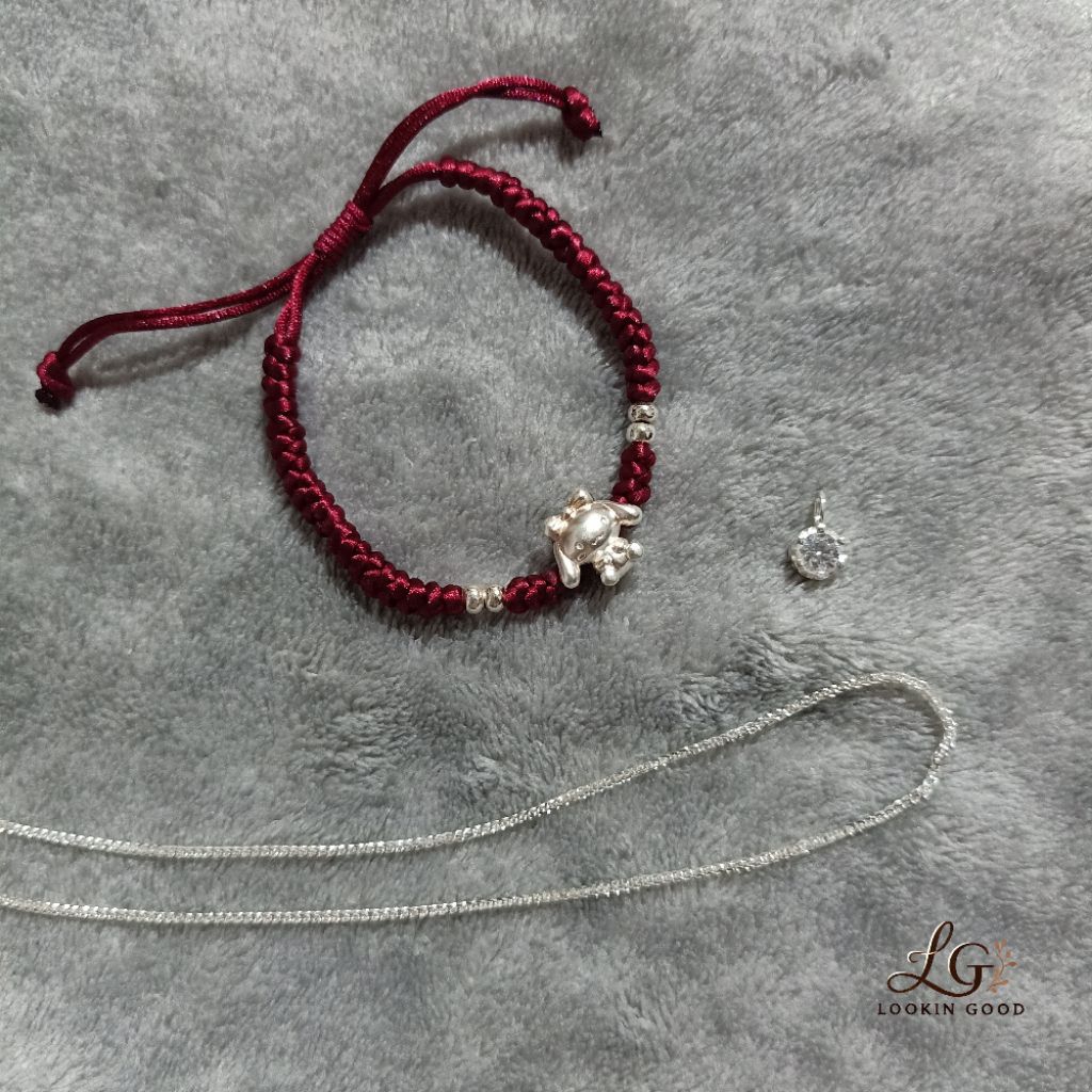 LookinGood Gelang Tali Silver Perak Asli S999 Cinnamonroll (SPGT01)