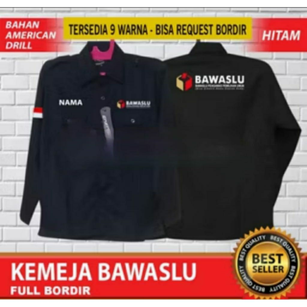 KEMEJA BAWASLU BAHAN DRILL LENGAN PANJANG/ SERAGAM BAWASLU/ KEMEJA BAWASLU