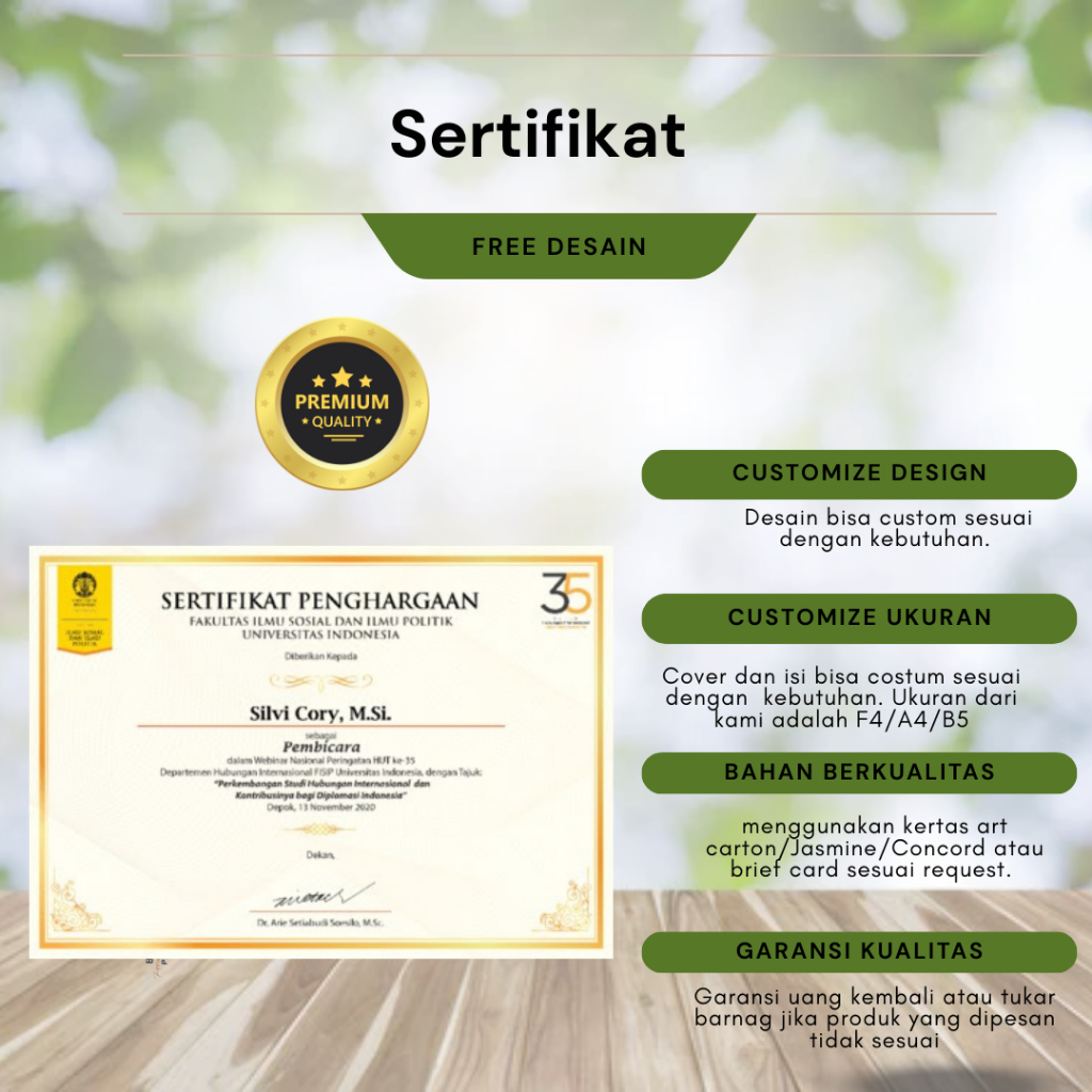 

Sertifikat Penghargaan Custom Desain | Cetak Sertifikat Seminar, Pelatihan, Lomba, Kampus, Instansi