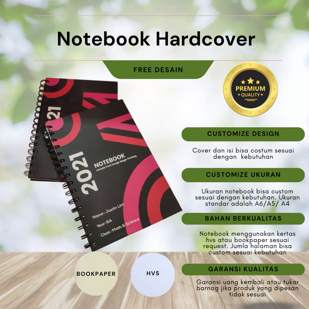 

Notebook Hardcover Spiral | Ukuran A5/A6 | Bisa Custom