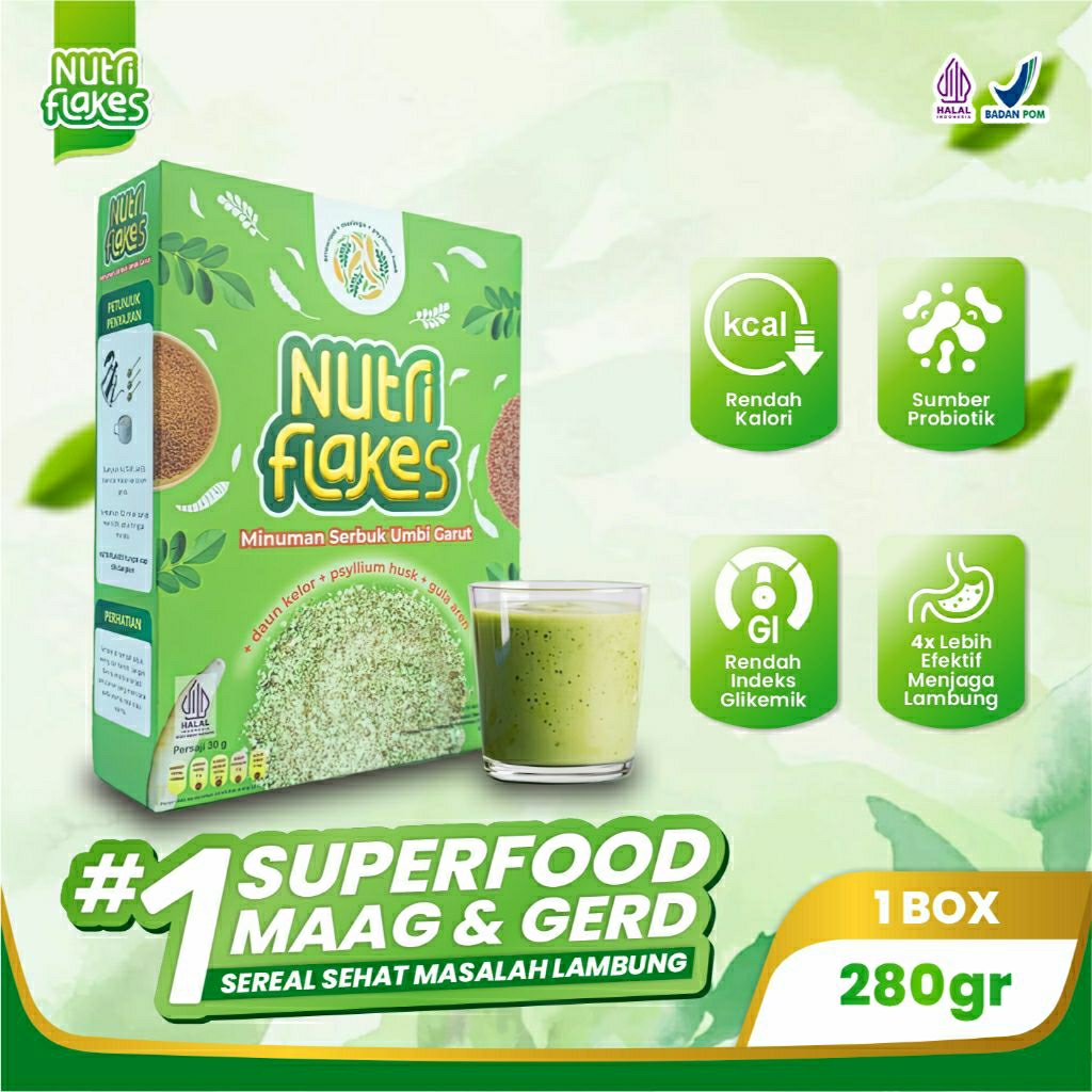 

Nutriflakes / Suplemen Minuman Diet 280gr / Minuman Sereal Sehat Mengatasi Asam Lambung