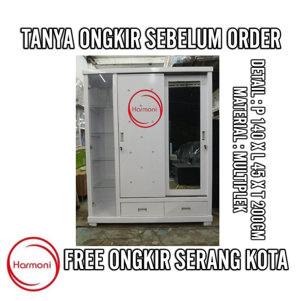 LEMARI PAKAIAN SLIDING TAS PAJANGAN TAS KACA FREE ONGKIR SERANG KOTA