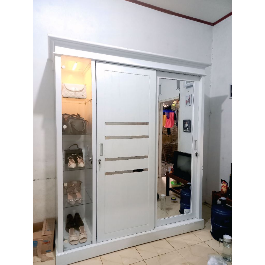 lemari pakaian kayu jati cat duco putih