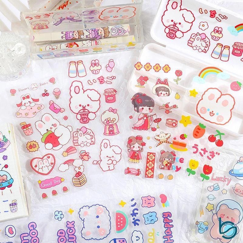 

Stiker Lucu Kartun Hewan Beruang Kelinci Dekoratif PET Stiker Untuk Scrapbooking Album DIY Diary - Best Stationary