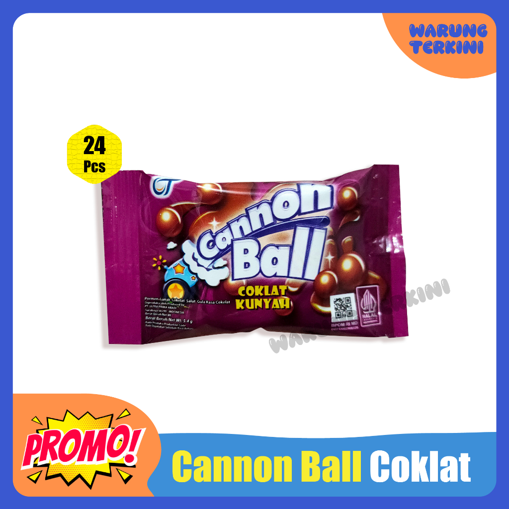 

Permen Cannon Ball Coklat Kunyah 5.4gr 1 Box | Permen Lunak Cokelat Salut Gula Rasa Cokelat