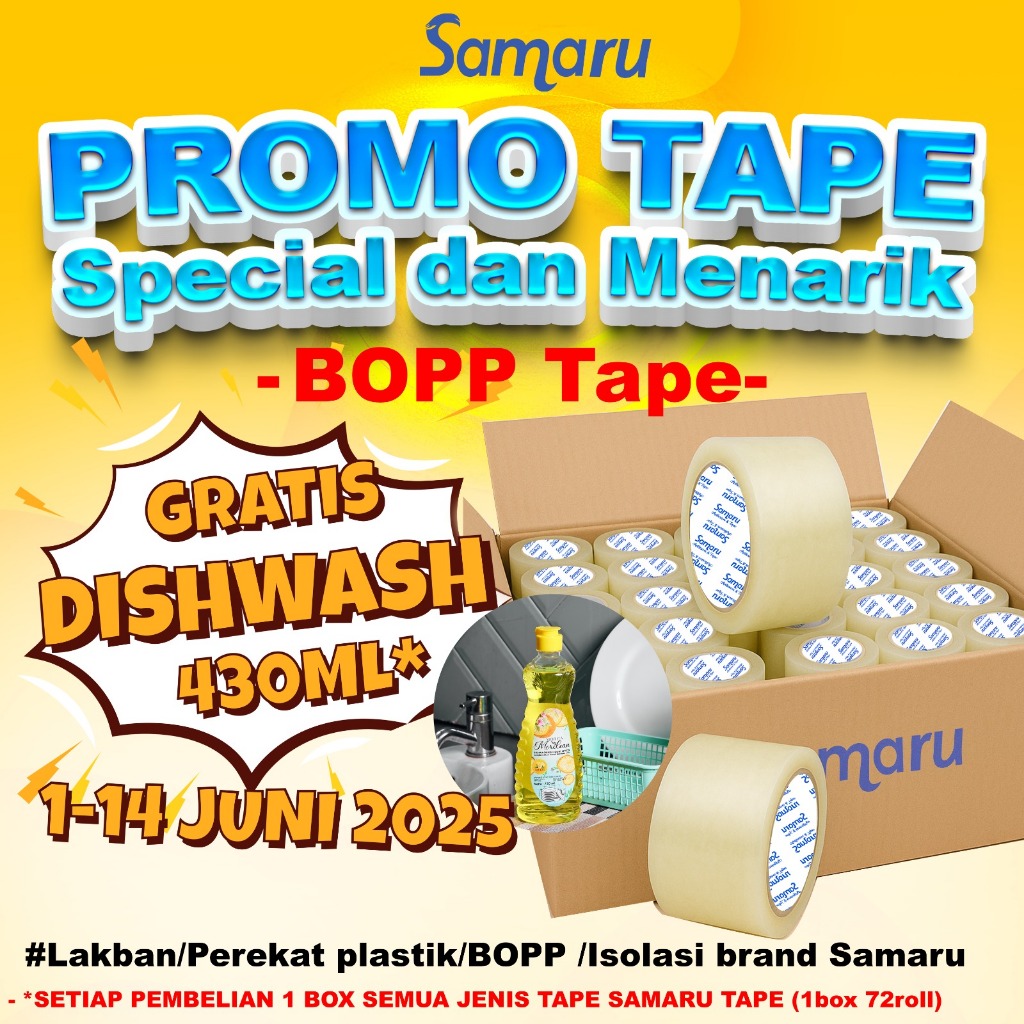 

LAKBAN BENING/ISOLASI BENING/SAMARU Ukuran 2inch/1inch/0,5inch x 90yard 40 micron 1 SLOP