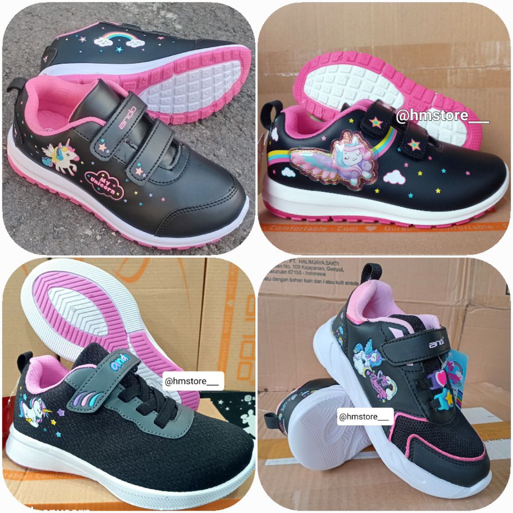 SEPATU ANAK TK UNICORN / ANDO MINICORN PONYTAIL MY UNICORN SLEEPYCORN HITAM FUSHIA KUDA PONY / SEPAT