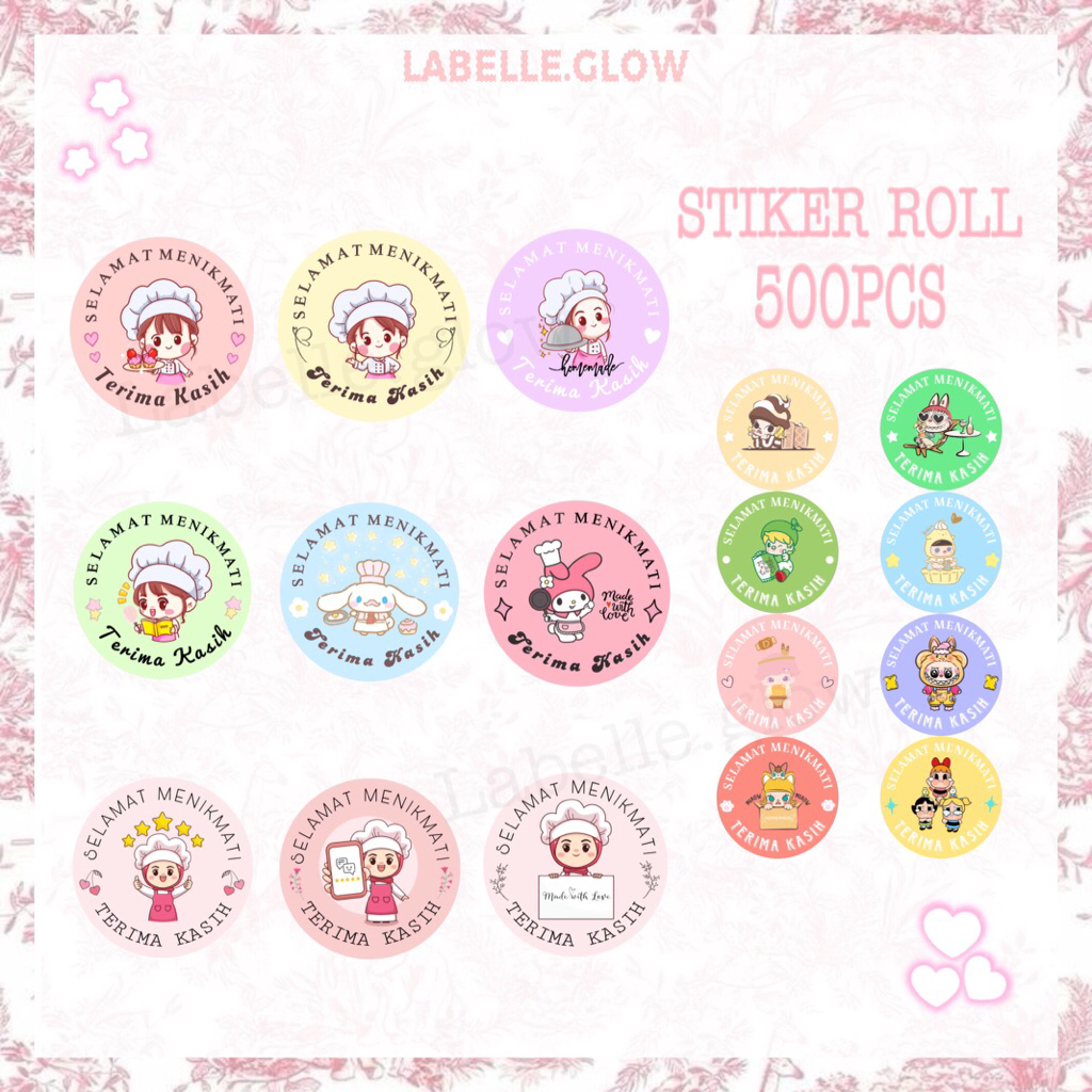 

Stiker Roll Selamat Menikmati Lucu Untuk Tempel Di Box Makanan/Plastik Packaging isi 500Pcs