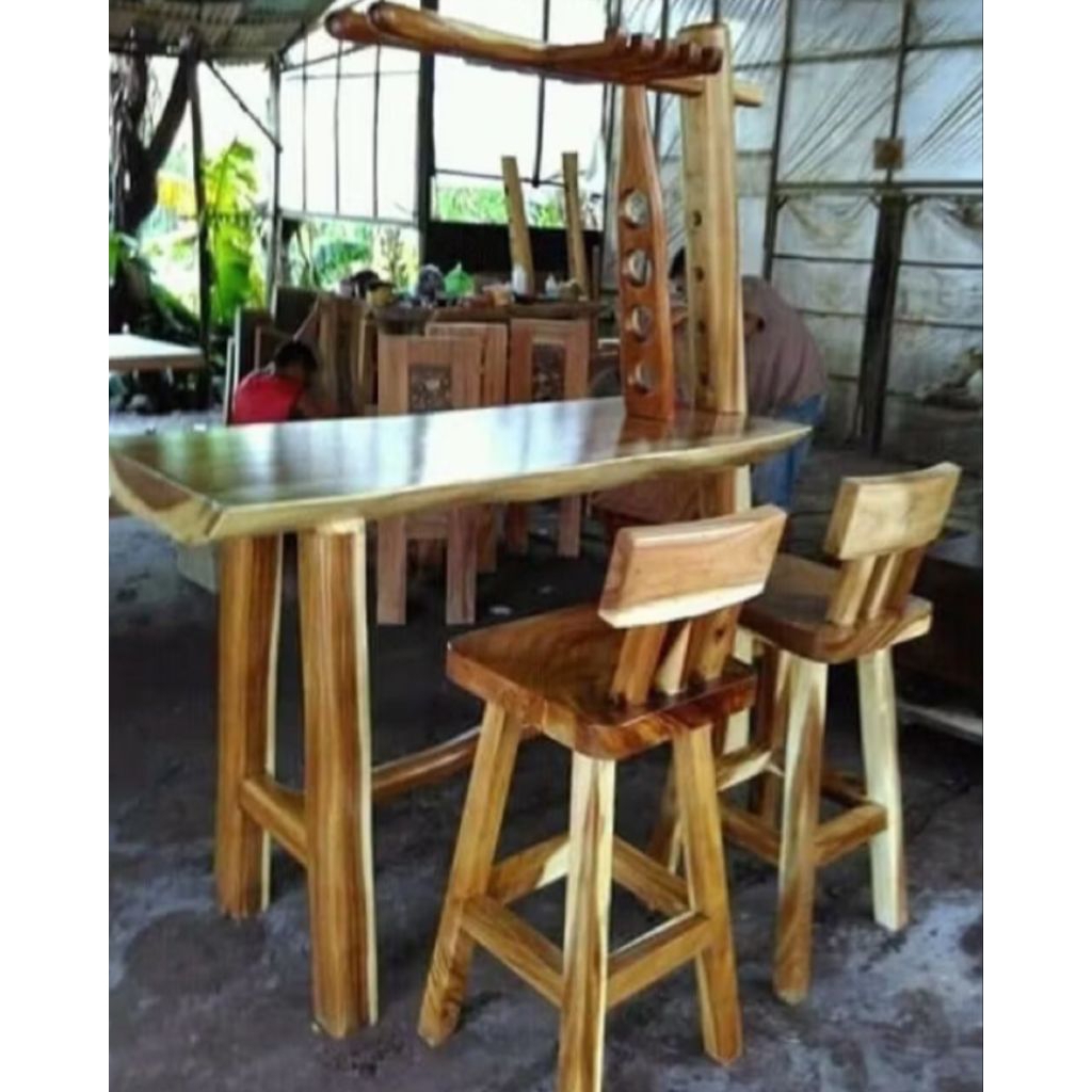 Meja bar Luku minimalis kayu trembesi