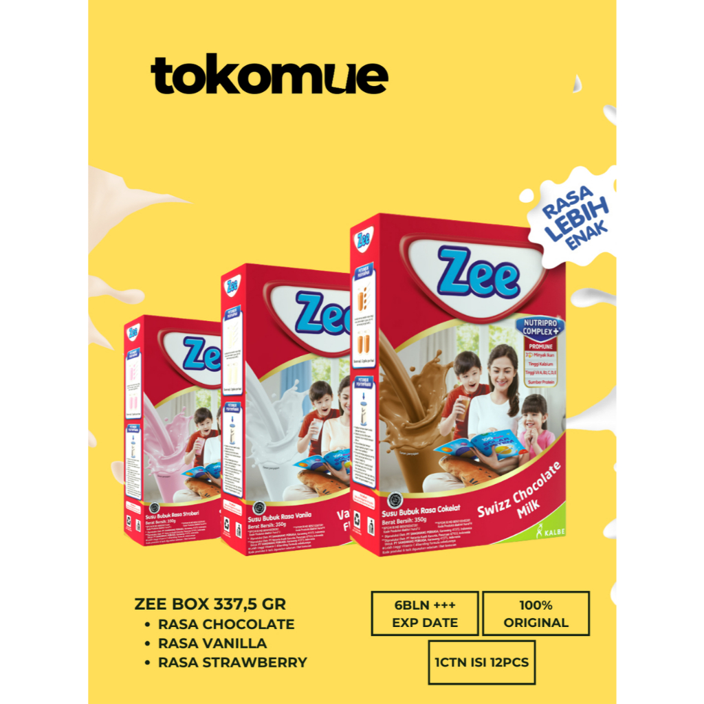 

Susu Zee Box Cokelat 337Gr/ Vanilla 337Gr/ Strawberry 337Gr