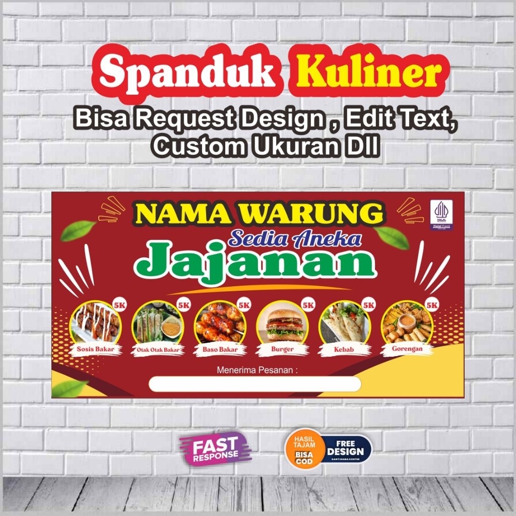 Spanduk / Baner Kuliner Sosis bakar / Seafood bakar / Mie ayam bisa custom design