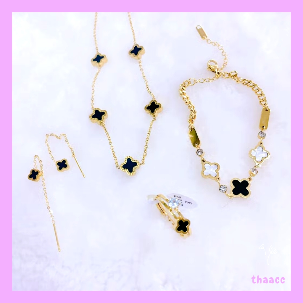 Satu set perhiasan wanita clouver titanium lengkap 4pcs ( Gelang , Kalung , Anting , Cincin )