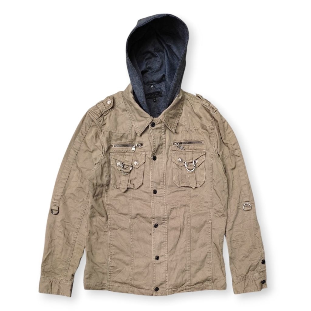 In The Attic Japanese Brand y2k Work Shirt Double Hoodie Jacket
