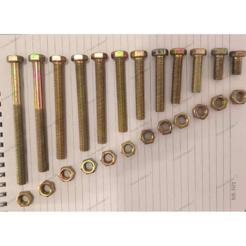 baut dan mur kuning M6 drat P1.0 // baut hexagon kepala kunci 10mm batang 6mili panjang 8m / 10m / 1