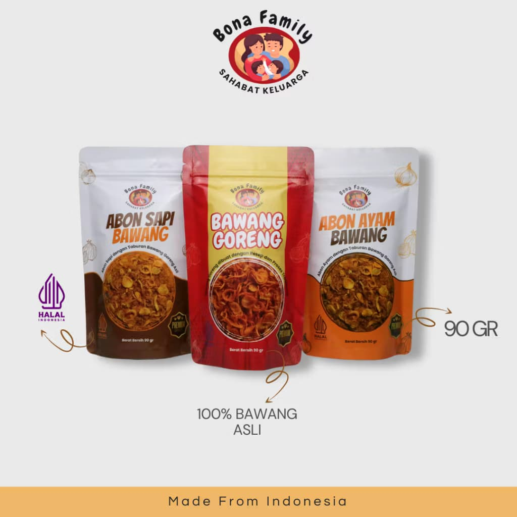 

Bona Family Abon Sapi Ayam Bawang Goreng MPASI Cemilan Anak Sehat