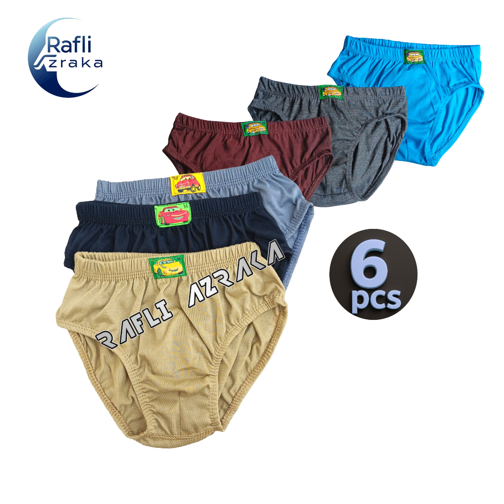 6pcs sempak celana dalam anak laki katun polos pakaian dalaman anak cowok umur 2-14 tahun