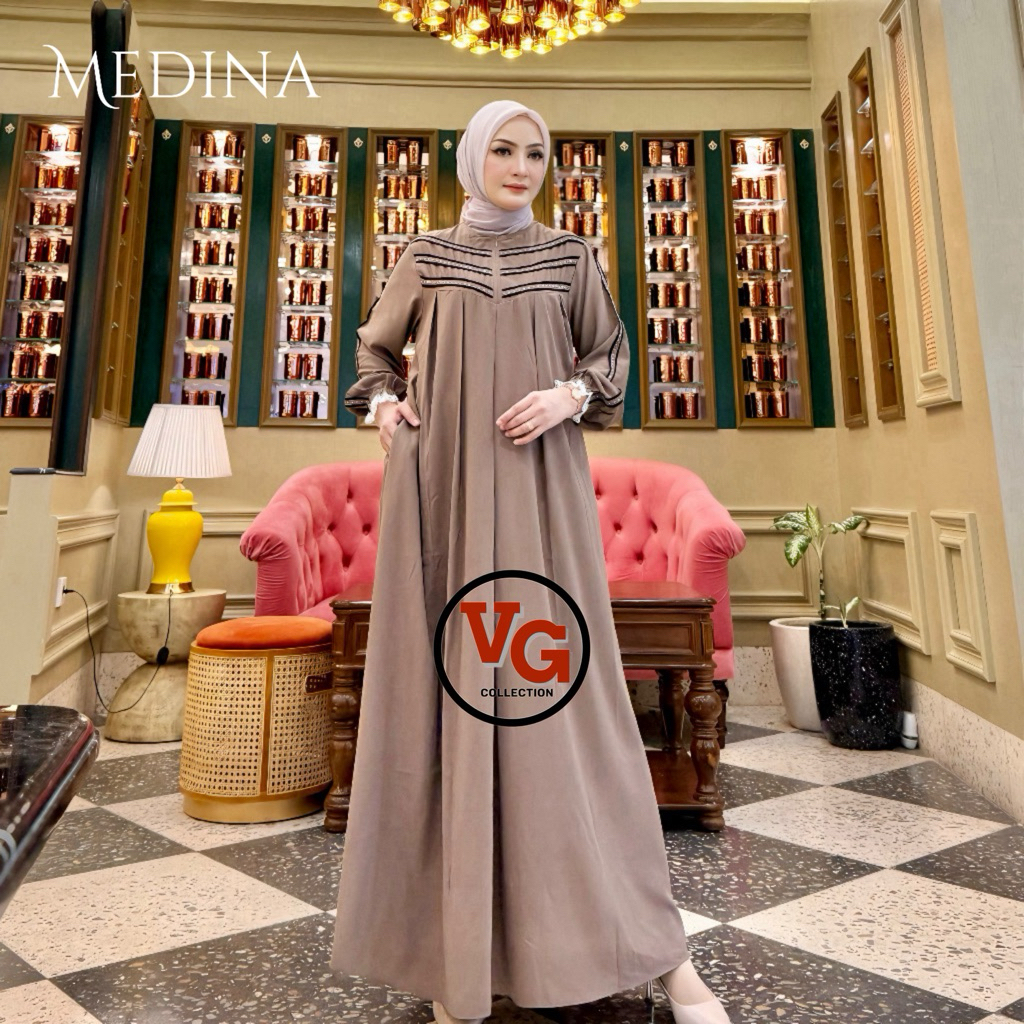 Virgo - Medina Dress(Tanpa Hijab)Bahan Marbela Barbara Anti UV Gamis Dress Busui Payet Gamis Mewah T