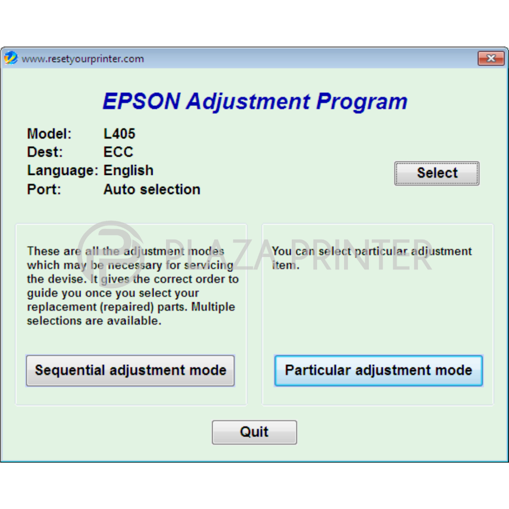 Resetter Reset Epson L405 Unlimited PC
