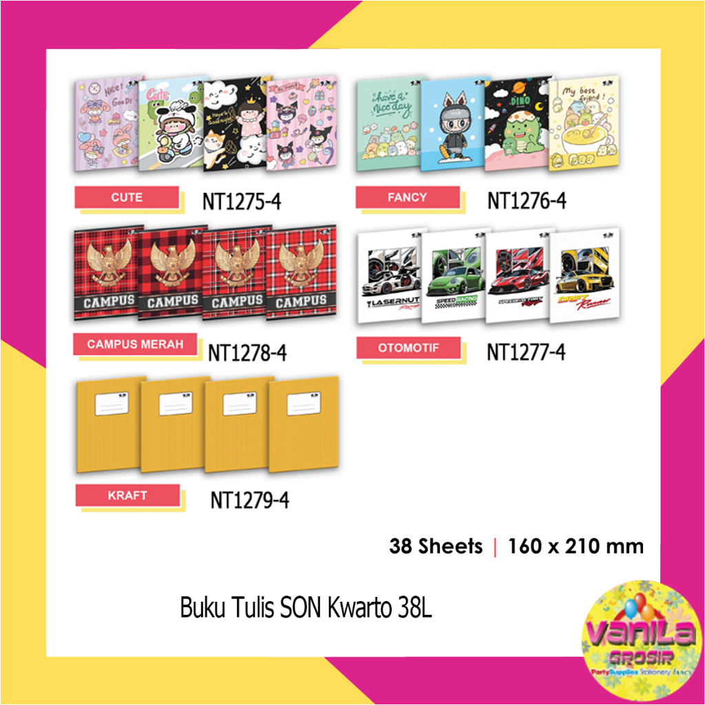

(10Buku) Isi 38Lembar Buku Tulis SON Kwarto 160x210Mm, buku tulis sekolah, buku sekolah