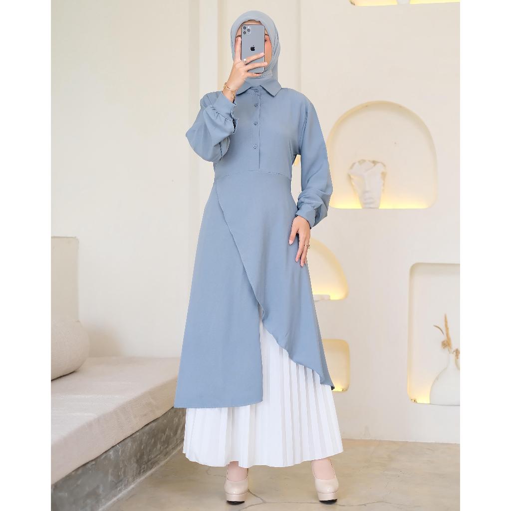 Atasan Wanita Tunik Fashionable Motif Rayon Remaja Model Terkini Elegan Timeless Lengan Panjang Simp