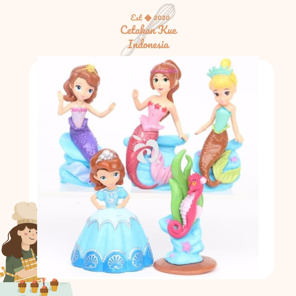 {CKI} Princess Sofia The First Mermaid Figure Set 5 Mainan Pajangan Miniatur Hiasan Topper