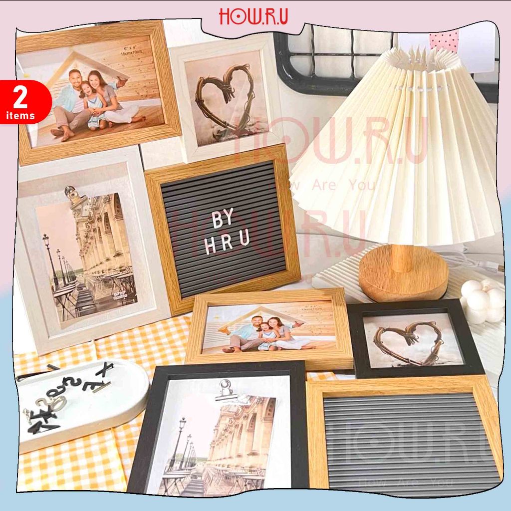 HOW.R.U | 4 Frame - Letter Board Persegi Sudah Include Huruf / Papan Nama Bayi / Papan Menu / Dekora