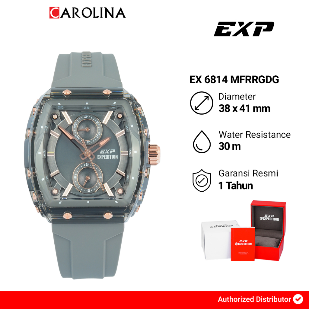 Jam Tangan Unisex Expedition Exp Chronograph EX 6814 MFRRGDG Light Grey Dial Light Grey Rubber Strap