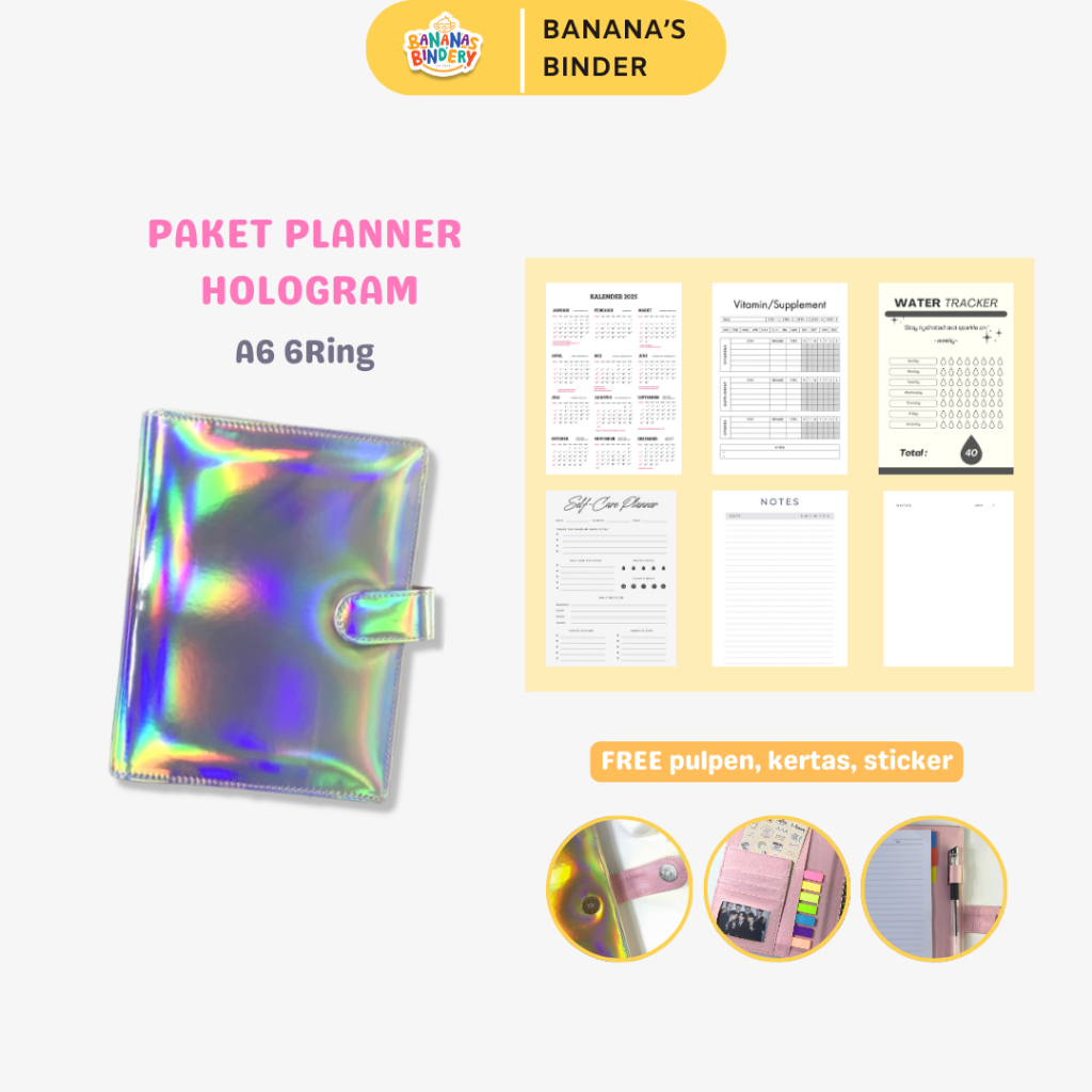 

BANANAS BINDERY Binder Hologram Dialy Planner A6 6ring stationary book tracker planner