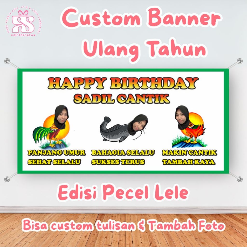 Custom Banner Ultah Hadiah Sidang Wisuda Design Pecel Lele Edition
