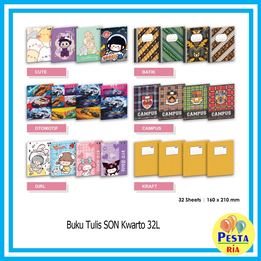 

Murah!! ( 10 Buku) Isi 32Lembar Buku Tulis SON Kwarto isi 32lembar, buku tulis sekolah, buku sekolah