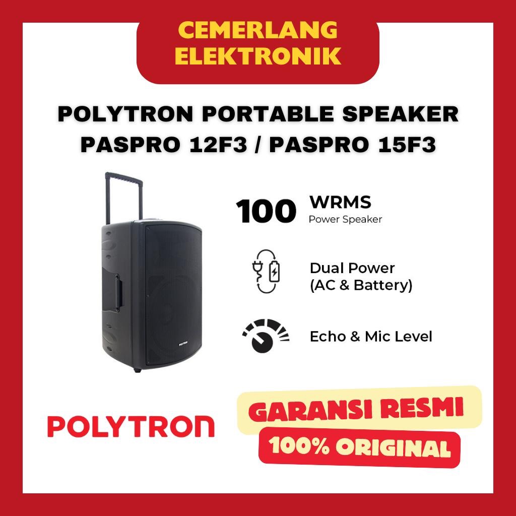 POLYTRON ACTIVE SPEAKER PORTABLE 12 15 INCH FREE MIC PROFESSIONAL PASPRO 12F3 12" 15F3 15" / POLITRO