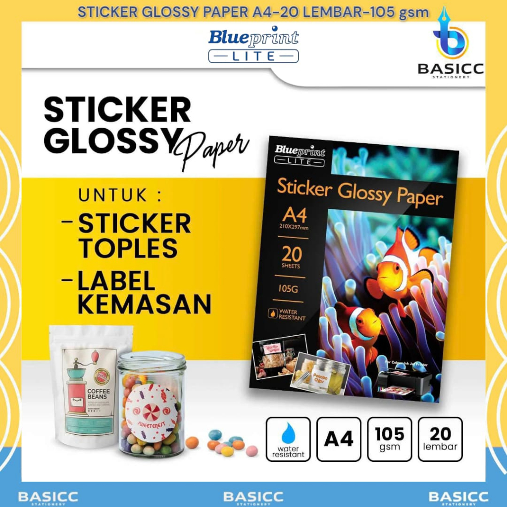 

Blueprint Kertas Stiker Glossy Sticker Glossy Paper A4 105 Gsm - 20 | @ 1Pack