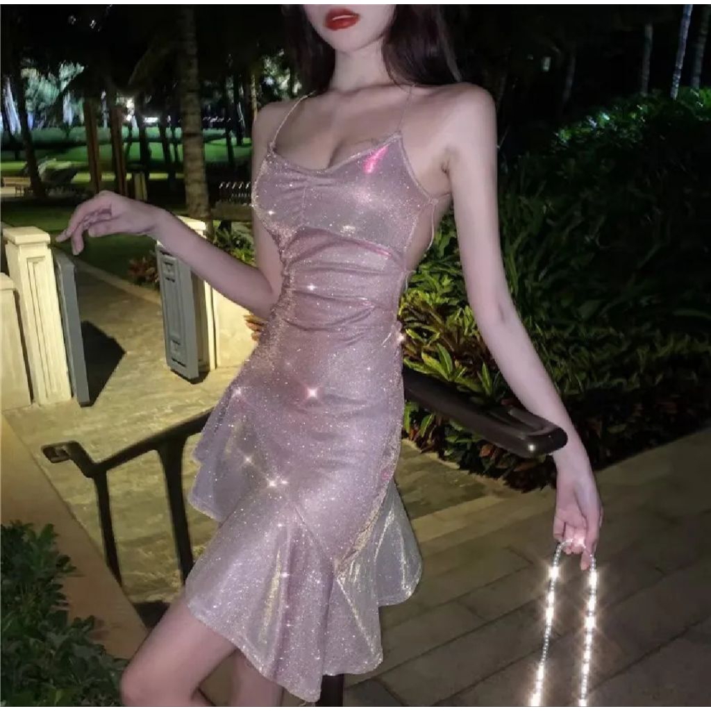 Dress party dress blink blink dress Glitter gaun pesta kekinian import cina