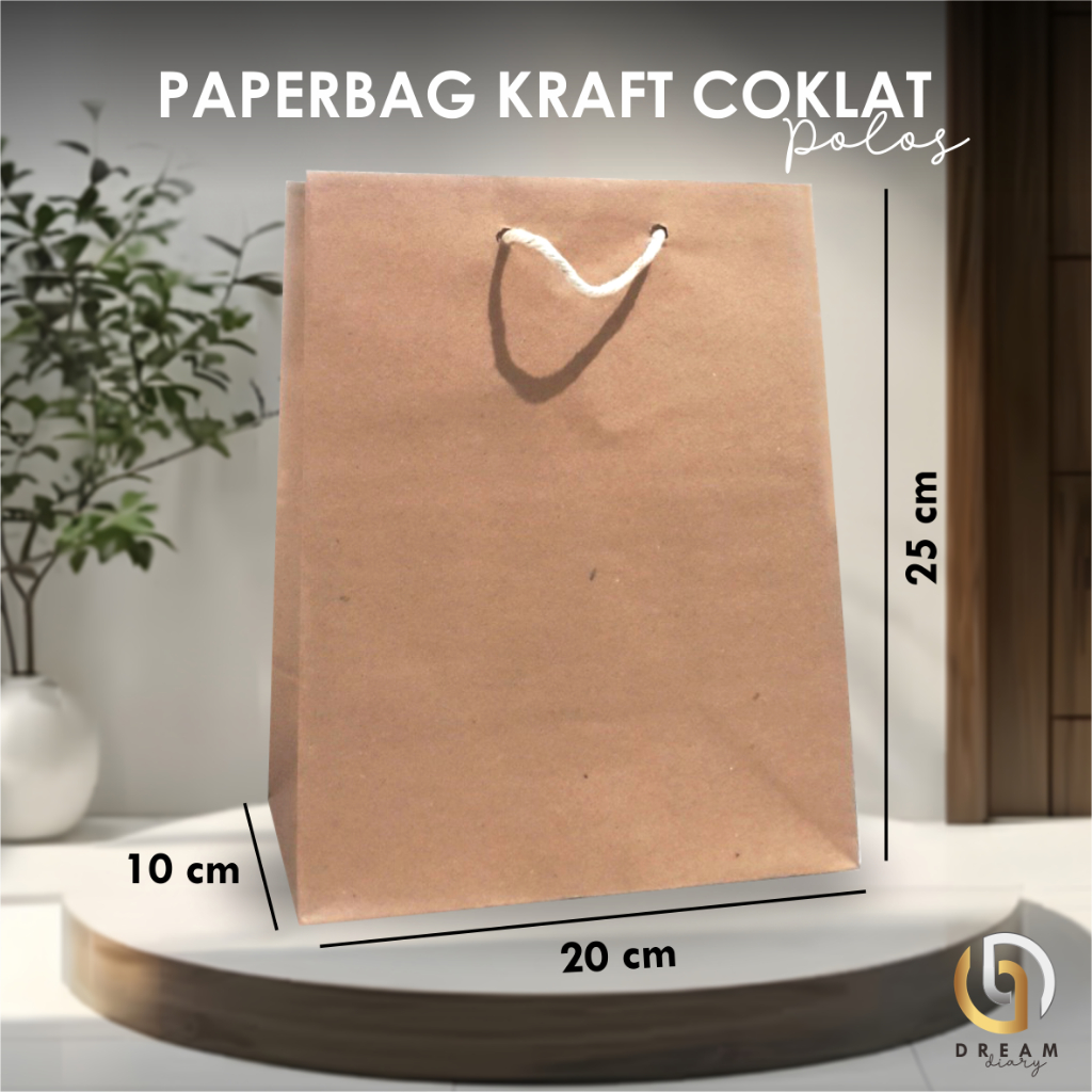

PAPER BAG KRAFT COKLAT POLOS - PAPERBAG TAS KERTAS SOUVENIR PERNIKAHAN UKURAN 20 x 25 x 10 CM ECER