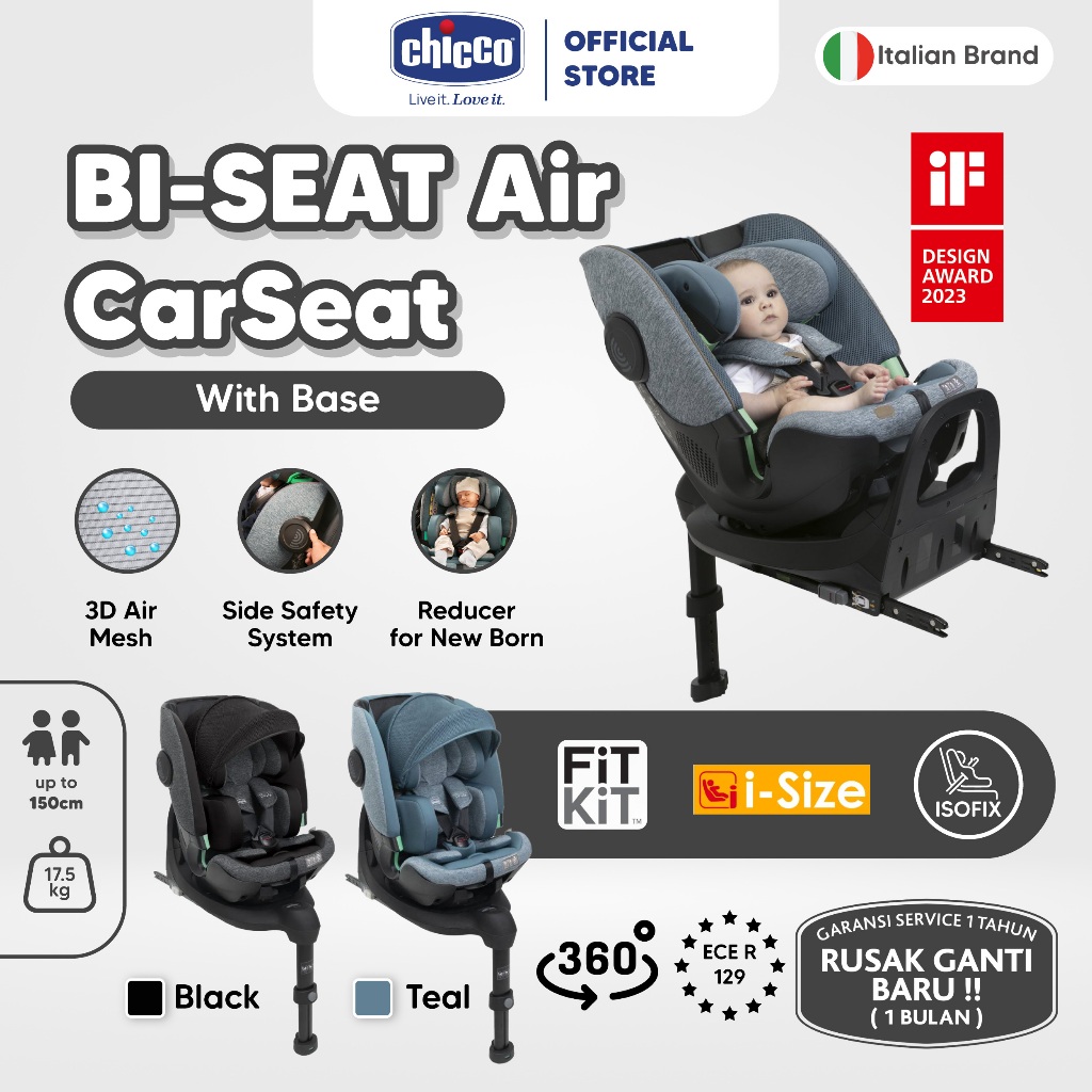CHICCO BI-SEAT i-Size Air Car Seat with Base / Car Seat Bayi / Car Seat Anak