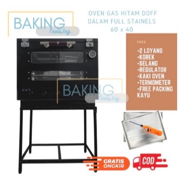DVN OVEN GAS HITAM DOFF DALAM STAINLESS 60 x 40 1Pintu / free loyang + termometer