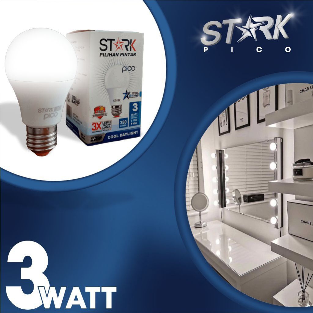 Lampu Bohlam LED 3W Putih Merek Stark Tipe Pico Satuan / Paket (2 Gratis 1)