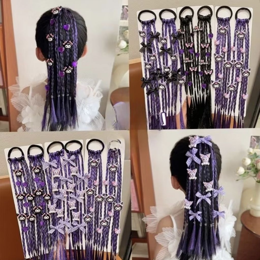 Wig Karet Rambut Palsu Anak Dewasa Kepang Kuromi Panjang