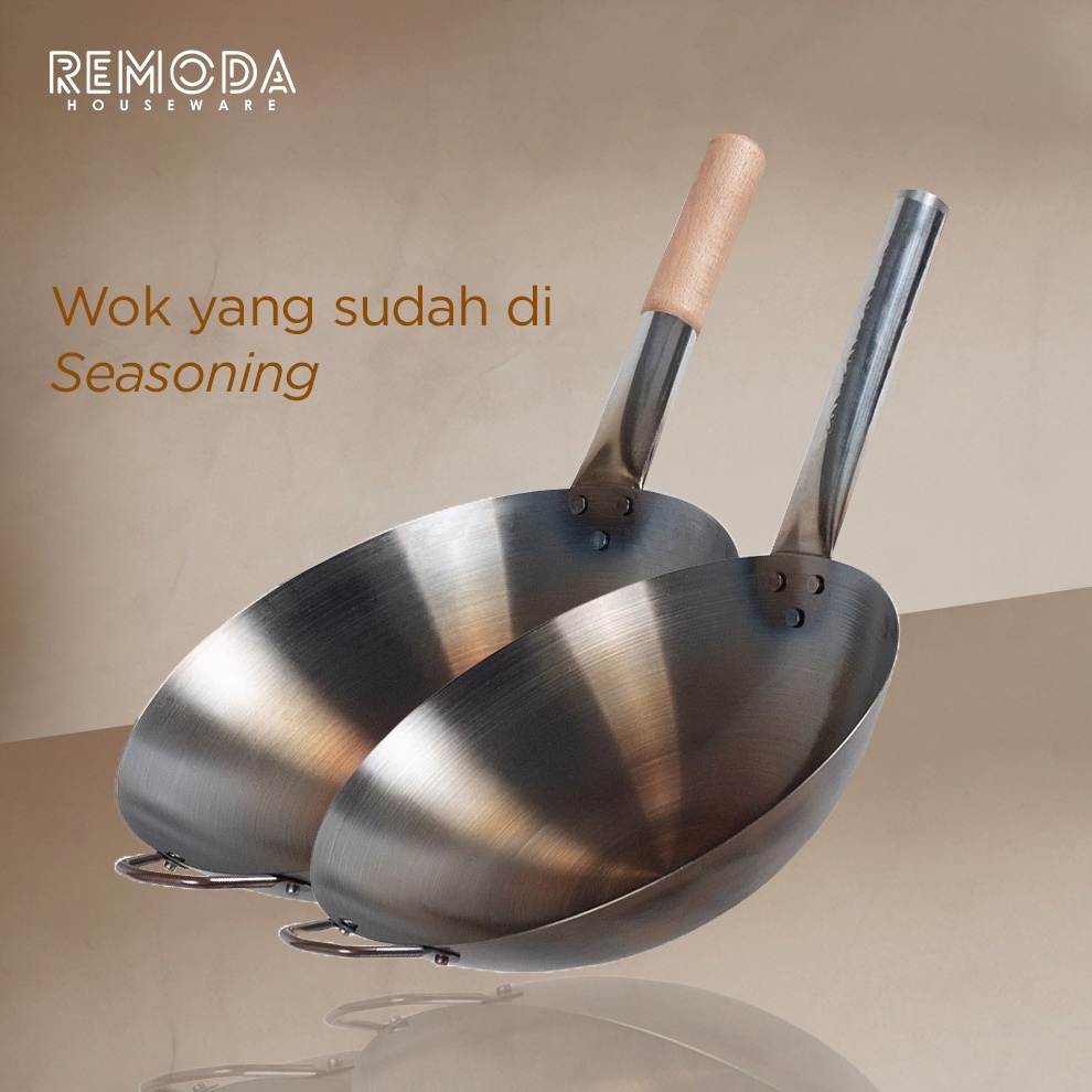 KODE L45Q Calypso Wok Kuali Wajan Penggorengan Sudah Seasoning Anti Lengket 34cm Stainless Steel