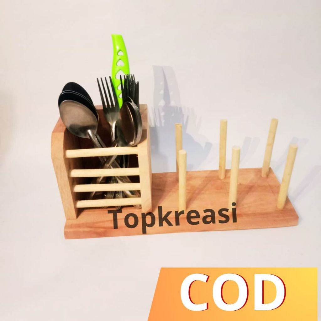Tempat Sendok Garpu Kombinasi Multifungsi | Rak Tempat Gelas Pring Cangkir Mug