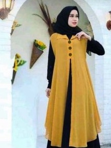KODE V38L Cardigan Wanita Panjang Muslim Tanpa Lengan Jumbo Outer Ceruty Polos Kekinian