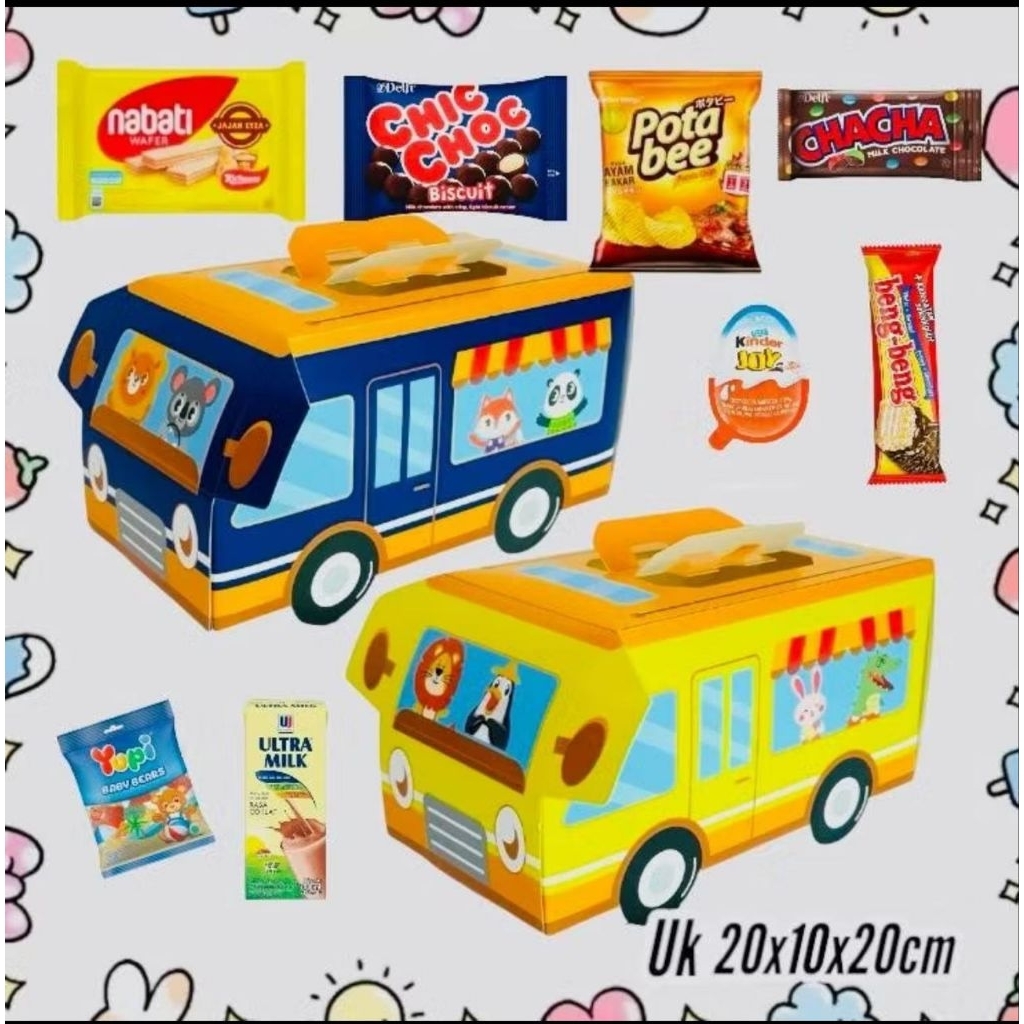 

Box kotak souvenier bus sekolah anak ulang tahun dan bentuk Dino
