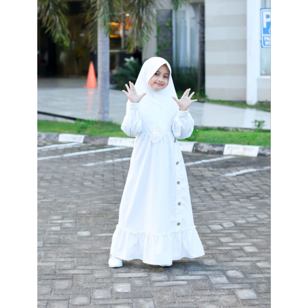 GAMIS ANAK Hitam Putih/ Gamis SYAR'I Anak HITAM PUTIH SET KHIMAR CERUTY BABYDOLL ARMANY & Toyobo Fod